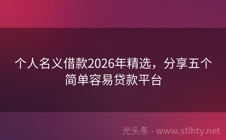 个人名义借款2026年精选，分享五个简单容易贷款平台