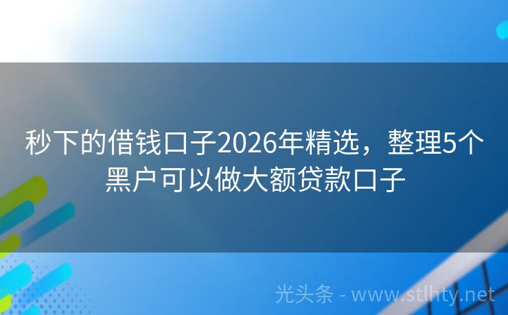 秒下的借钱口子2026年精选，整理5个黑户可以做大额贷款口子