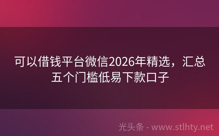 可以借钱平台微信2026年精选，汇总五个门槛低易下款口子