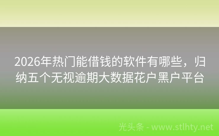 2026年热门能借钱的软件有哪些，归纳五个无视逾期大数据花户黑户平台