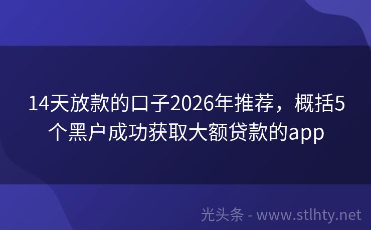 14天放款的口子2026年推荐，概括5个黑户成功获取大额贷款的app