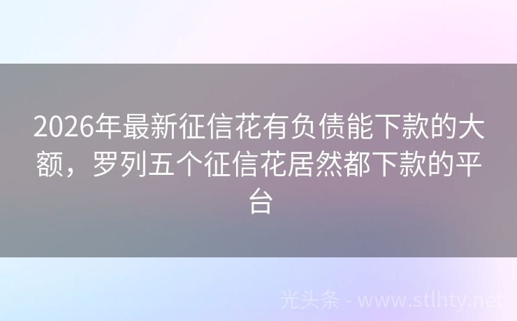 2026年最新征信花有负债能下款的大额，罗列五个征信花居然都下款的平台