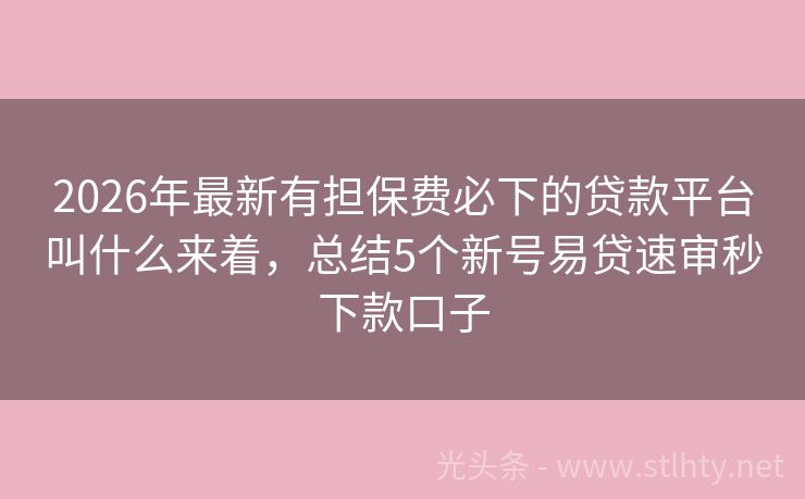 2026年最新有担保费必下的贷款平台叫什么来着，总结5个新号易贷速审秒下款口子