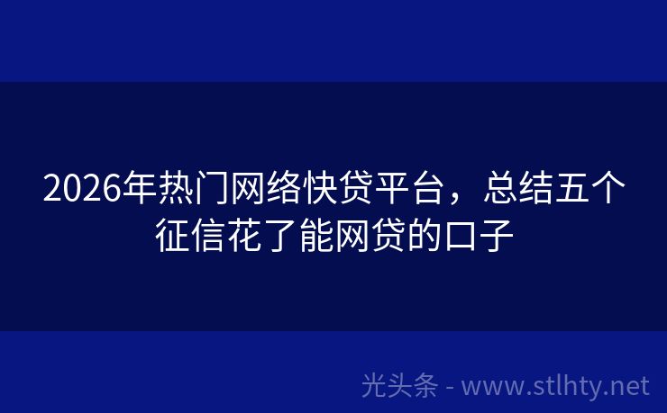 2026年热门网络快贷平台，总结五个征信花了能网贷的口子