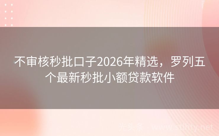 不审核秒批口子2026年精选，罗列五个最新秒批小额贷款软件