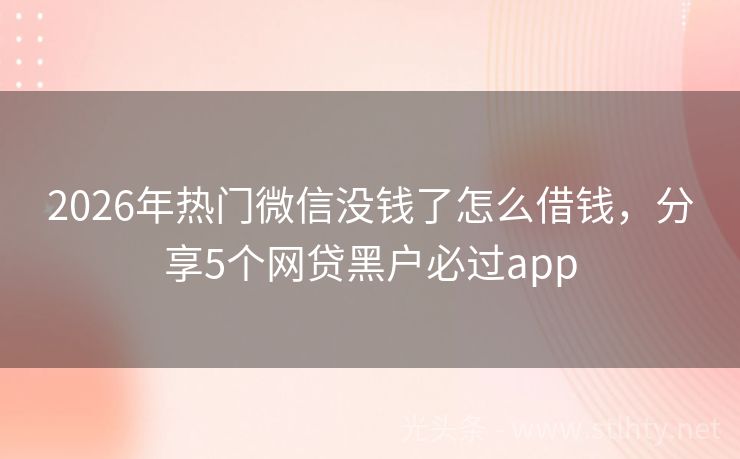 2026年热门微信没钱了怎么借钱，分享5个网贷黑户必过app