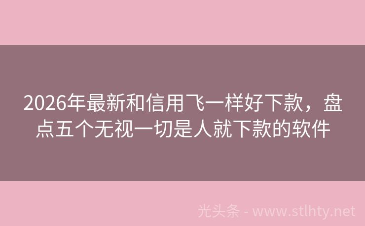2026年最新和信用飞一样好下款，盘点五个无视一切是人就下款的软件
