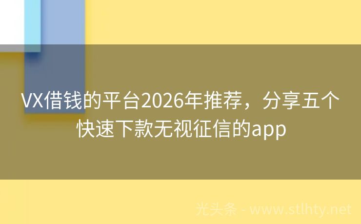 VX借钱的平台2026年推荐，分享五个快速下款无视征信的app
