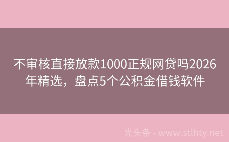 不审核直接放款1000正规网贷吗2026年精选，盘点5个公积金借钱软件