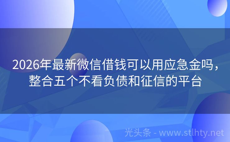 2026年最新微信借钱可以用应急金吗，整合五个不看负债和征信的平台