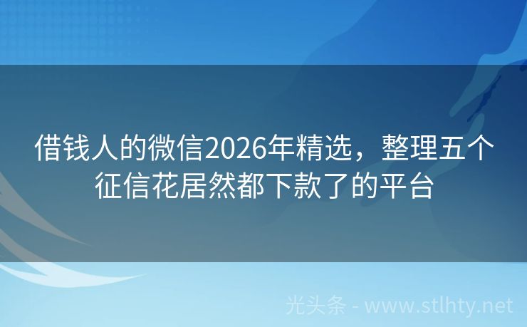 借钱人的微信2026年精选，整理五个征信花居然都下款了的平台