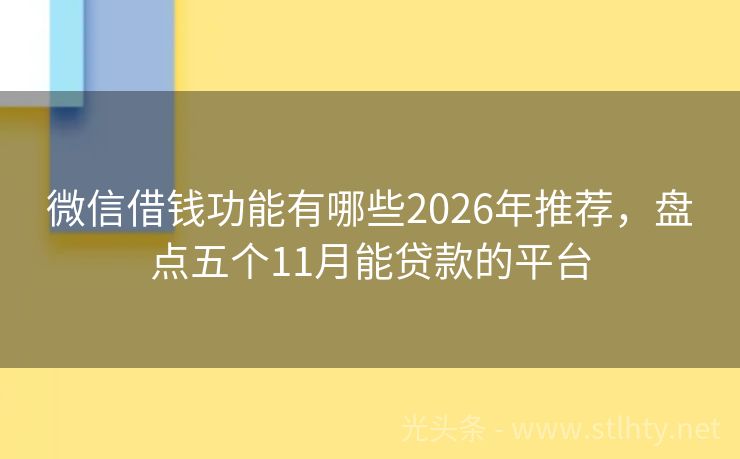微信借钱功能有哪些2026年推荐，盘点五个11月能贷款的平台