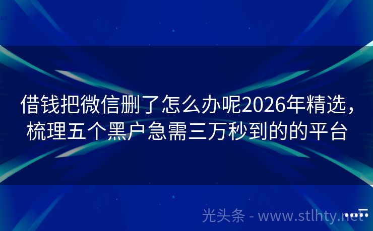 借钱把微信删了怎么办呢2026年精选，梳理五个黑户急需三万秒到的的平台