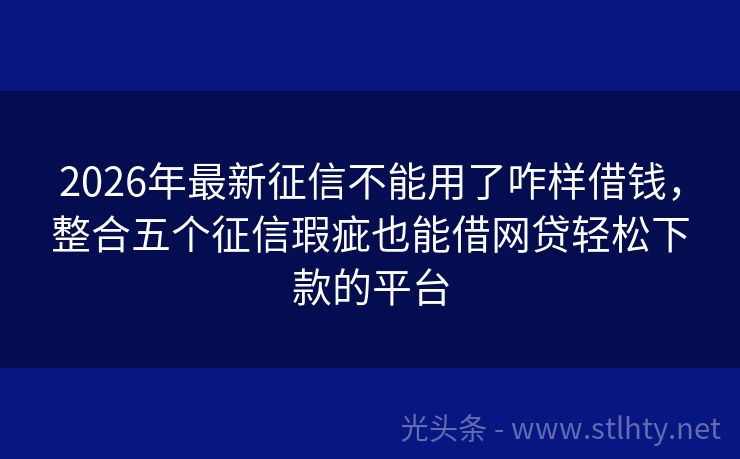 2026年最新征信不能用了咋样借钱，整合五个征信瑕疵也能借网贷轻松下款的平台