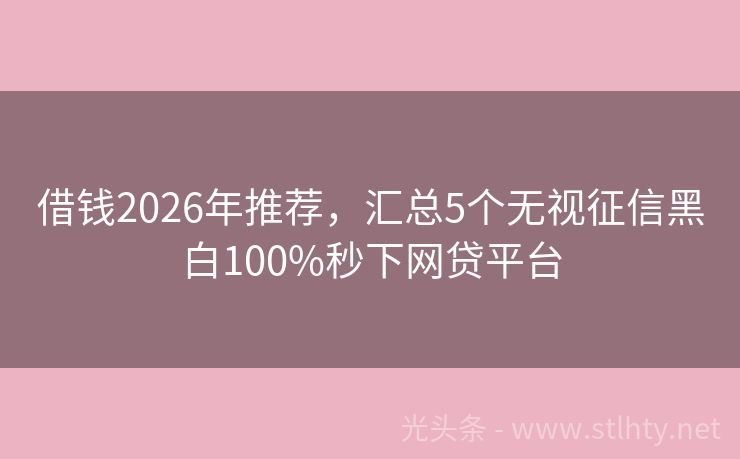 借钱2026年推荐，汇总5个无视征信黑白100%秒下网贷平台