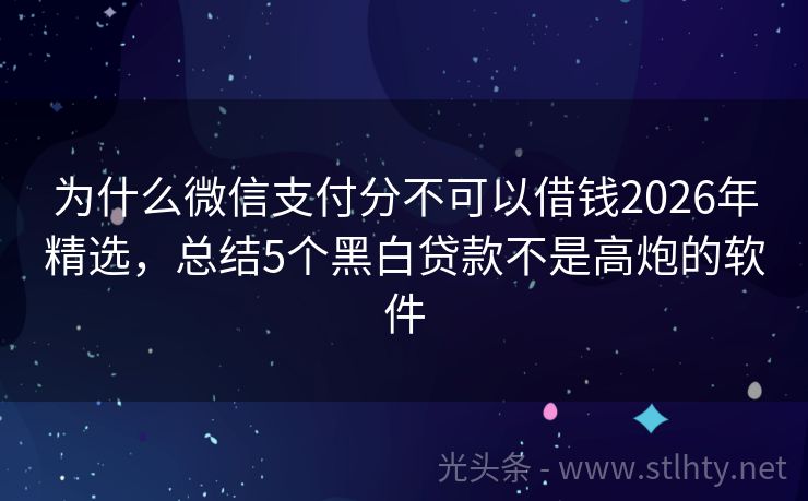 为什么微信支付分不可以借钱2026年精选，总结5个黑白贷款不是高炮的软件