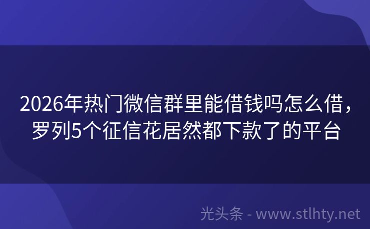 2026年热门微信群里能借钱吗怎么借，罗列5个征信花居然都下款了的平台