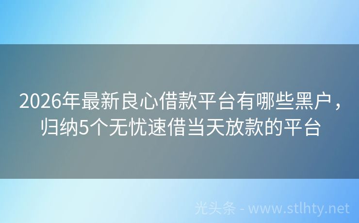 2026年最新良心借款平台有哪些黑户，归纳5个无忧速借当天放款的平台