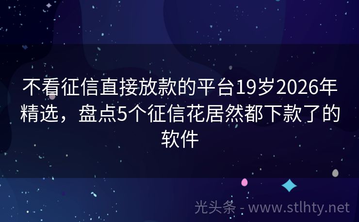 不看征信直接放款的平台19岁2026年精选,盘点5个征信花居然都下款了的软件