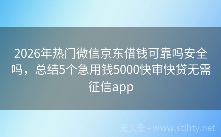 2026年热门微信京东借钱可靠吗安全吗，总结5个急用钱5000快审快贷无需征信app