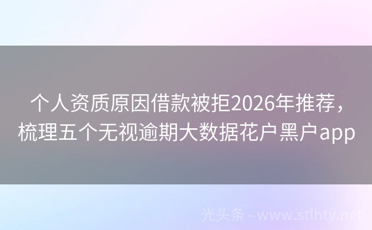 个人资质原因借款被拒2026年推荐，梳理五个无视逾期大数据花户黑户app