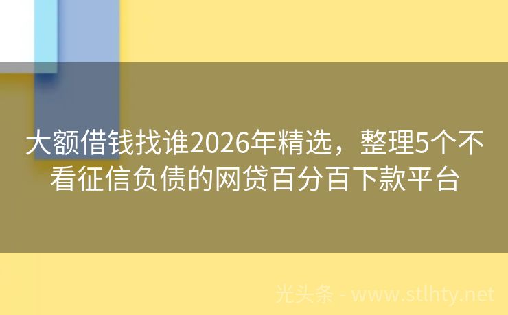 大额借钱找谁2026年精选，整理5个不看征信负债的网贷百分百下款平台