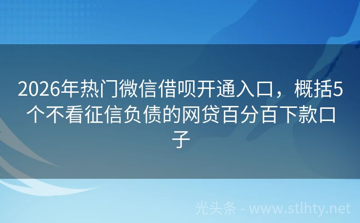 2026年热门微信借呗开通入口，概括5个不看征信负债的网贷百分百下款口子