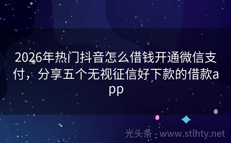 2026年热门抖音怎么借钱开通微信支付，分享五个无视征信好下款的借款app