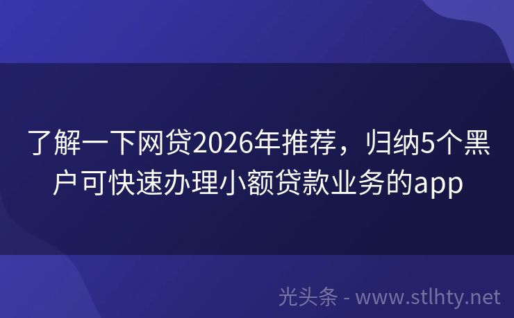 了解一下网贷2026年推荐，归纳5个黑户可快速办理小额贷款业务的app