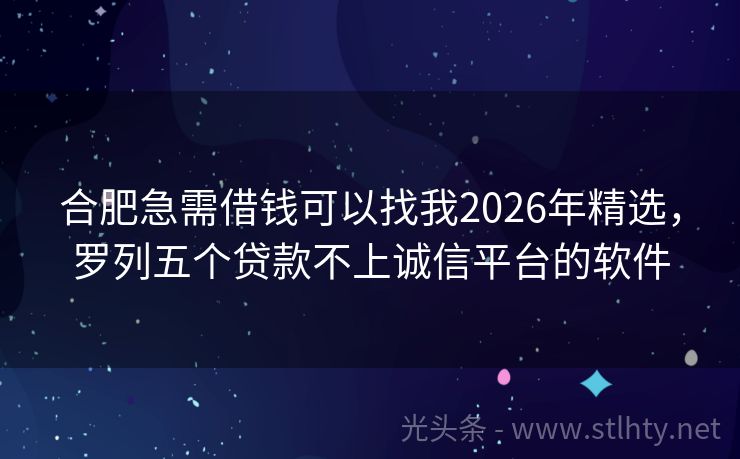 合肥急需借钱可以找我2026年精选，罗列五个贷款不上诚信平台的软件
