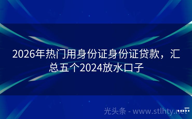 2026年热门用身份证身份证贷款，汇总五个2024放水口子