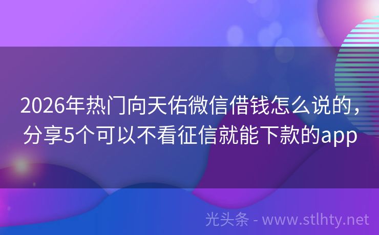 2026年热门向天佑微信借钱怎么说的，分享5个可以不看征信就能下款的app