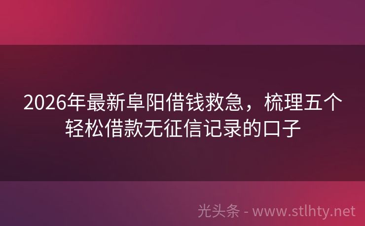 2026年最新阜阳借钱救急，梳理五个轻松借款无征信记录的口子