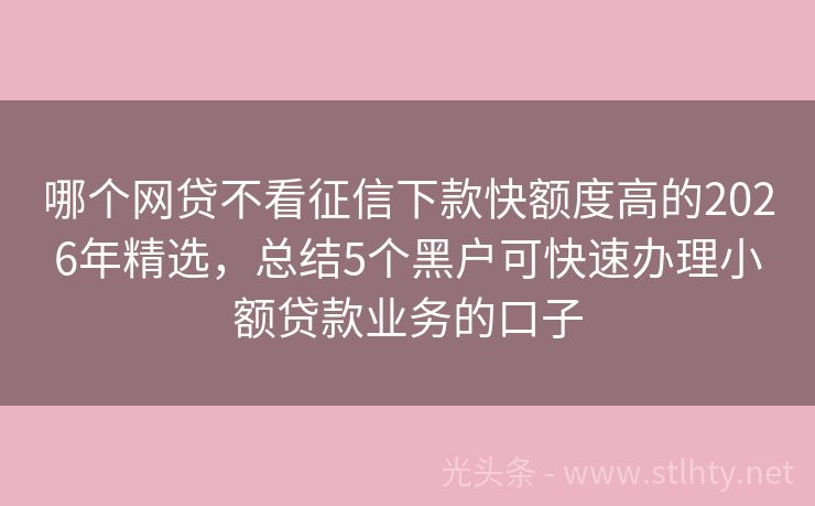 哪个网贷不看征信下款快额度高的2026年精选，总结5个黑户可快速办理小额贷款业务的口子