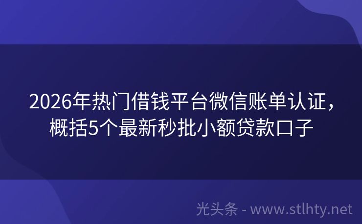 2026年热门借钱平台微信账单认证，概括5个最新秒批小额贷款口子