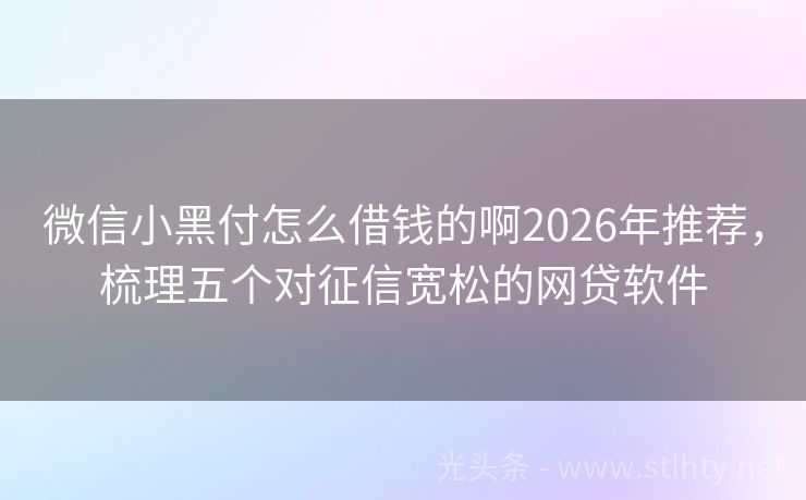 微信小黑付怎么借钱的啊2026年推荐，梳理五个对征信宽松的网贷软件
