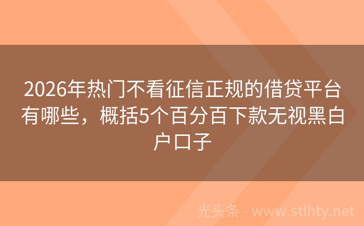 2026年热门不看征信正规的借贷平台有哪些，概括5个百分百下款无视黑白户口子