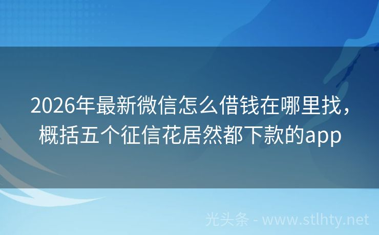 2026年最新微信怎么借钱在哪里找,概括五个征信花居然都下款的app