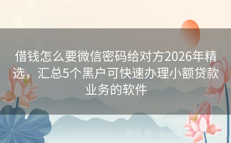 借钱怎么要微信密码给对方2026年精选，汇总5个黑户可快速办理小额贷款业务的软件
