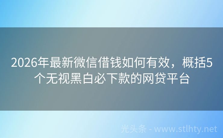 2026年最新微信借钱如何有效，概括5个无视黑白必下款的网贷平台