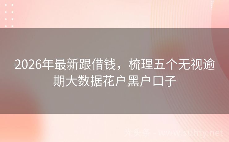 2026年最新跟借钱，梳理五个无视逾期大数据花户黑户口子