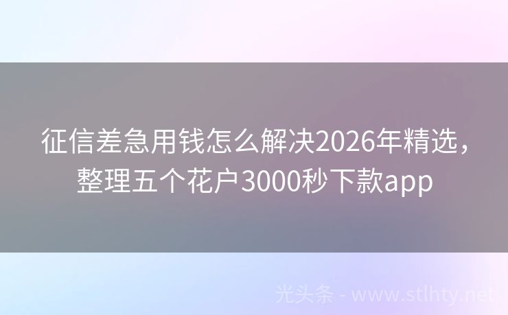 征信差急用钱怎么解决2026年精选，整理五个花户3000秒下款app