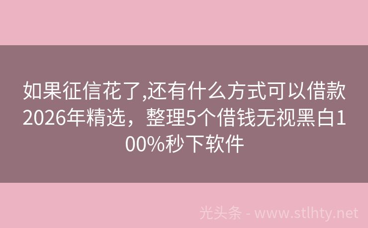 如果征信花了,还有什么方式可以借款2026年精选，整理5个借钱无视黑白100%秒下软件