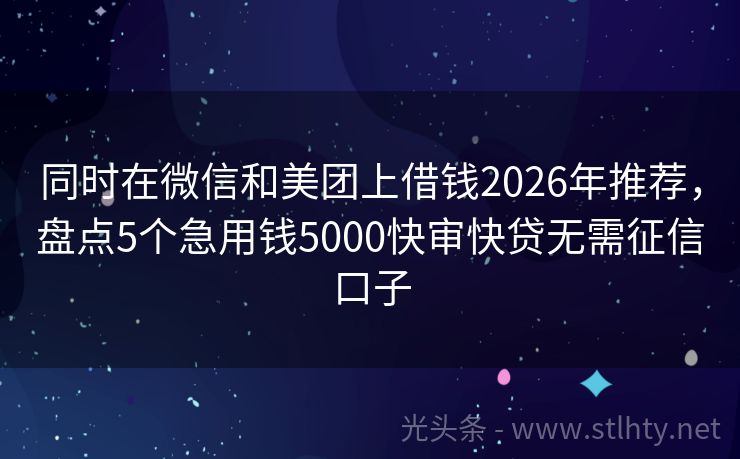 同时在微信和美团上借钱2026年推荐，盘点5个急用钱5000快审快贷无需征信口子