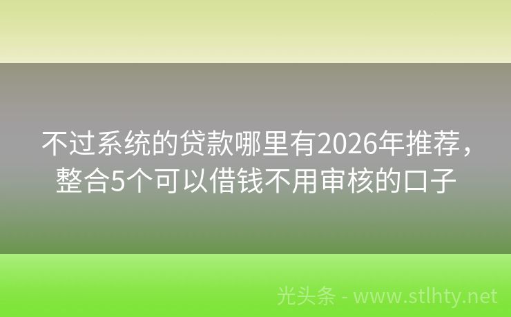 不过系统的贷款哪里有2026年推荐，整合5个可以借钱不用审核的口子