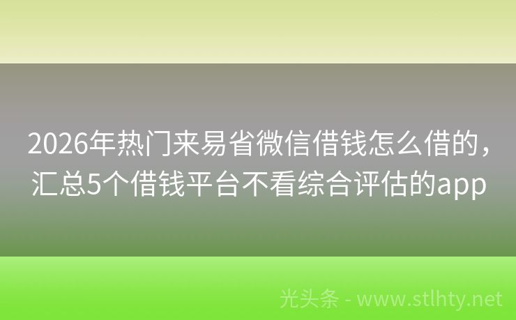2026年热门来易省微信借钱怎么借的，汇总5个借钱平台不看综合评估的app