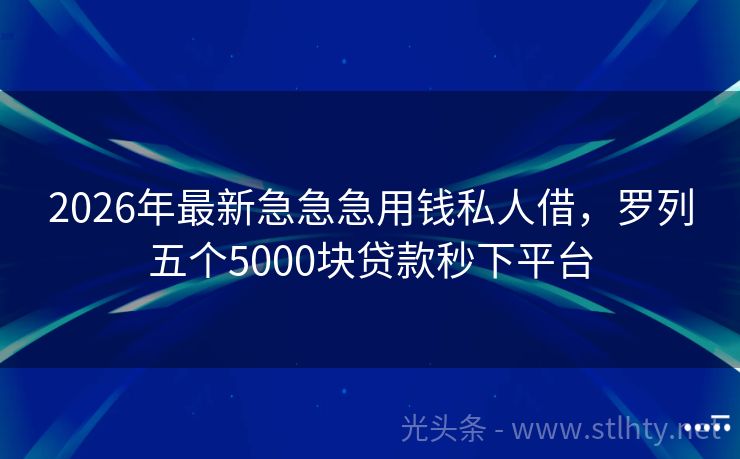 2026年最新急急急用钱私人借，罗列五个5000块贷款秒下平台