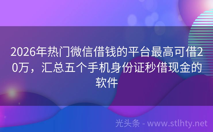 2026年热门微信借钱的平台最高可借20万，汇总五个手机身份证秒借现金的软件