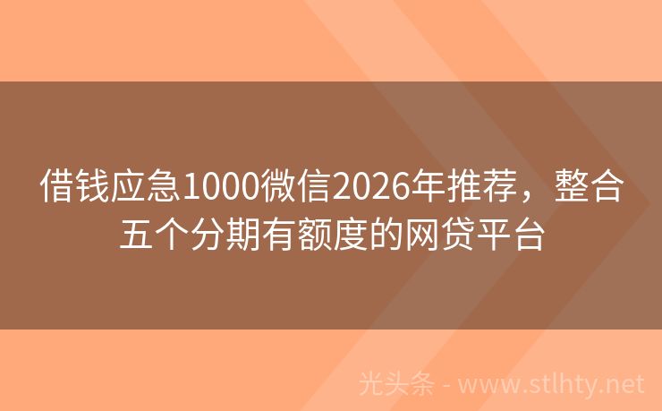 借钱应急1000微信2026年推荐，整合五个分期有额度的网贷平台