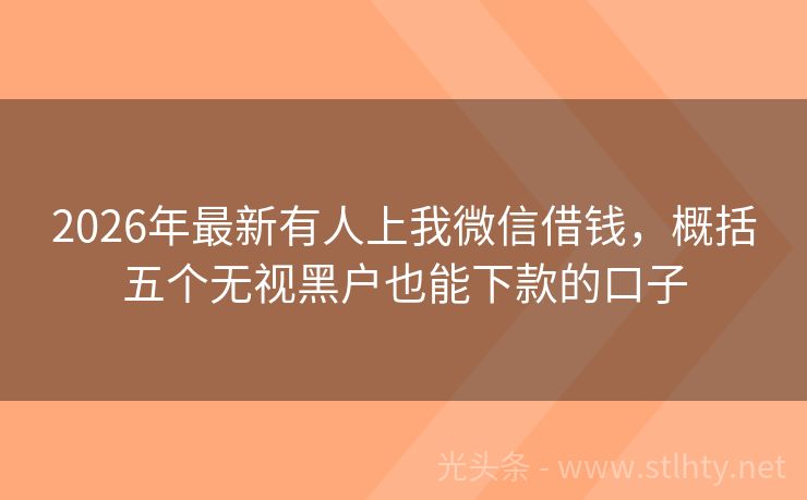 2026年最新有人上我微信借钱，概括五个无视黑户也能下款的口子